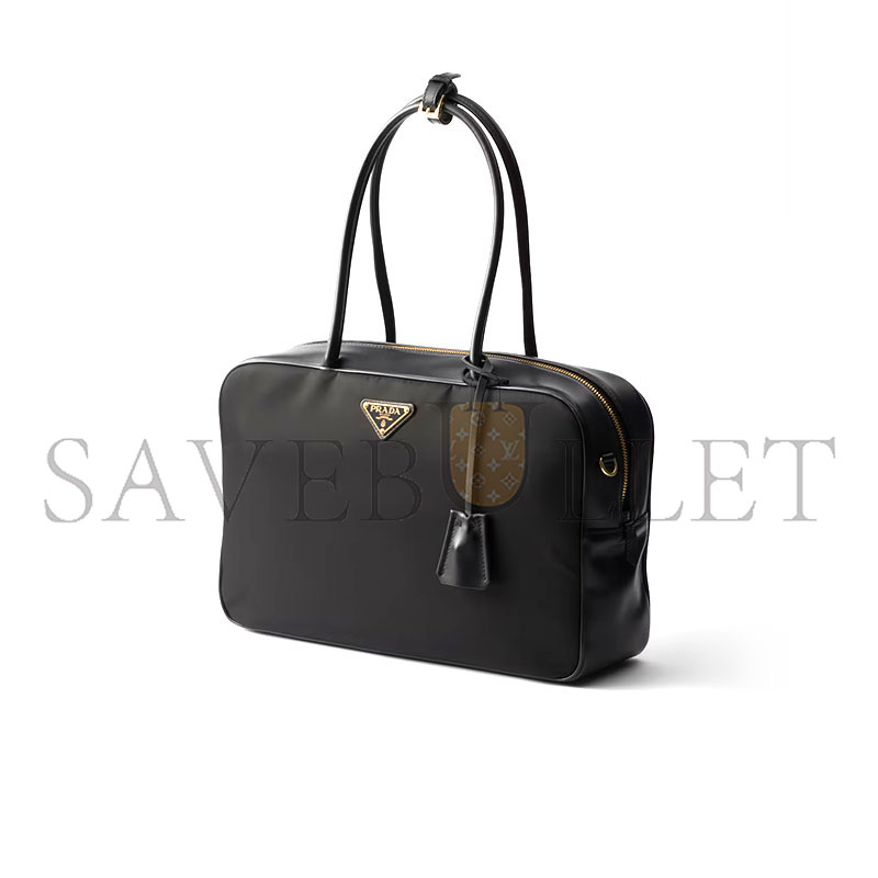 PRADA LARGE RE-NYLON AND LEATHER TOP-HANDLE BAG WITH PADLOCK 1BB131 (34*23*10cm)
